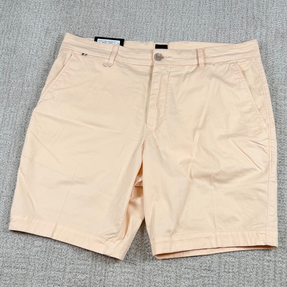 NEW Hugo Boss Mens 34 Peach Slim Fit Slice 9" Cotton Stretch Chino Shorts